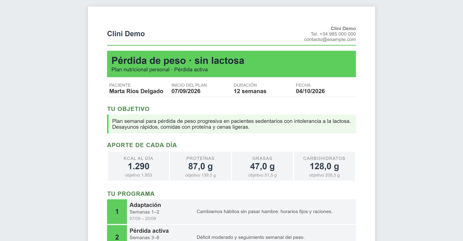 Dietas en PDF y por WhatsApp