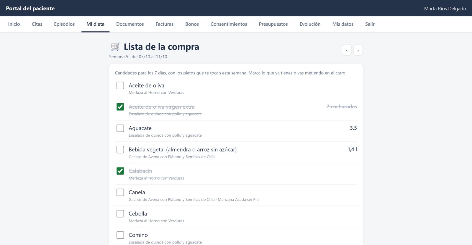 Lista de la compra semanal