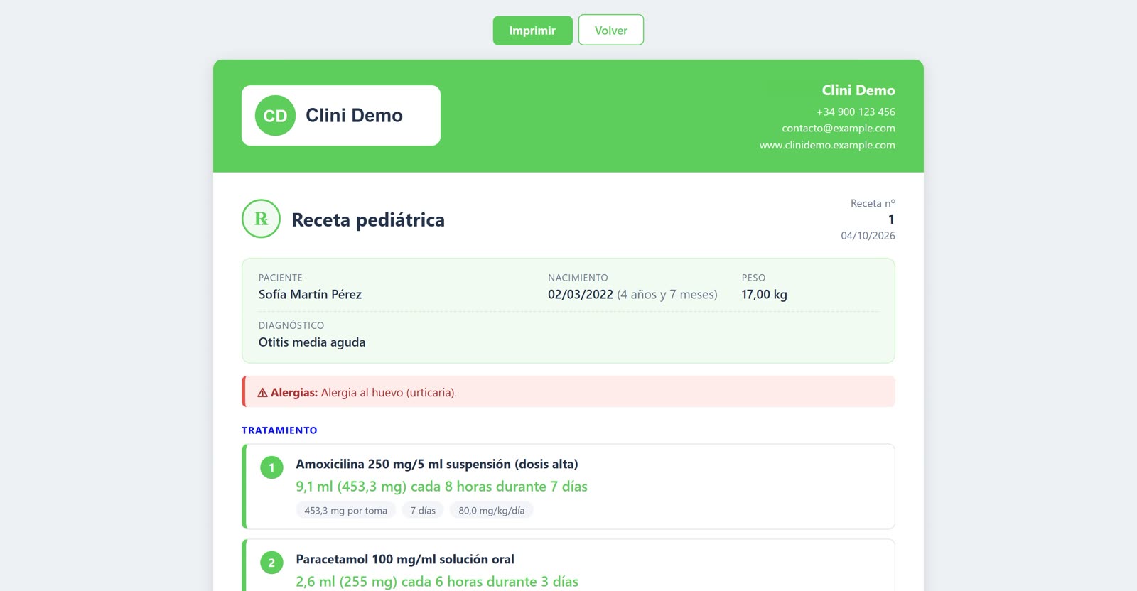 Receta pediátrica rediseñada