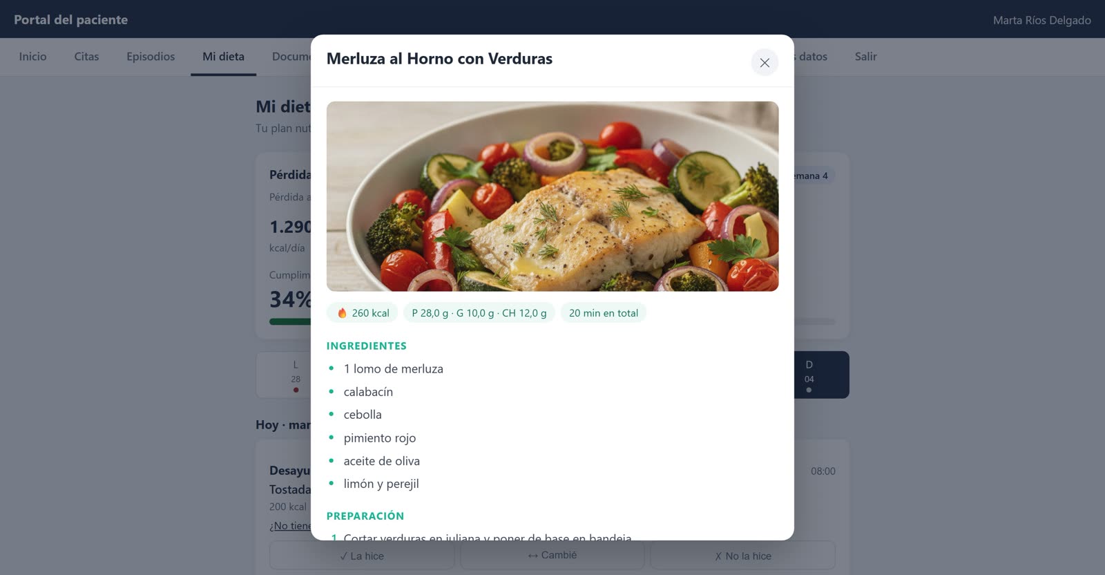 Recetas en el portal